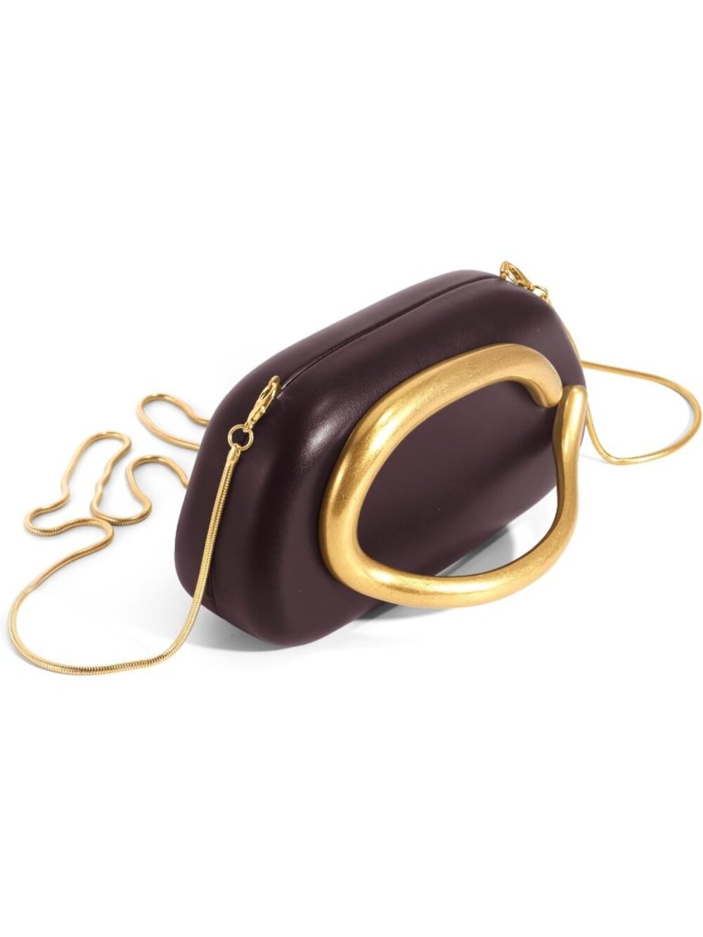 〽️Women's Redcoffee Leather Clutch Purses Trendy C Handle Evening Bag with Chain - Picture 3 of 6